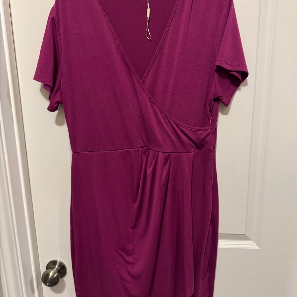 Magenta Short Sleeve Wrap Dress